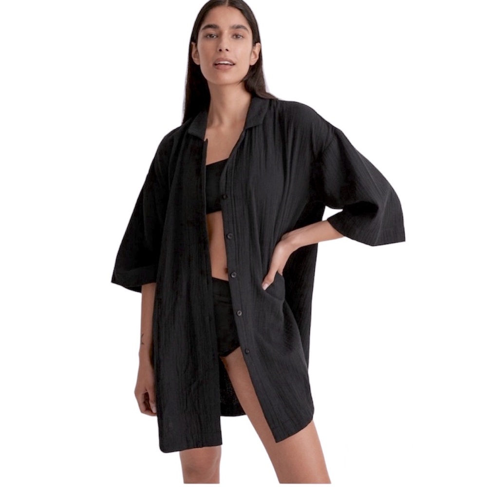 Madewell Crinkle Cotton Cover-Up Mini Shirtdress Size Small